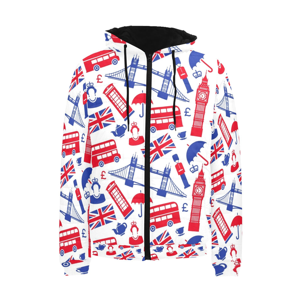 British Pattern Print Design 01 Men's Padded Hooded Jacket