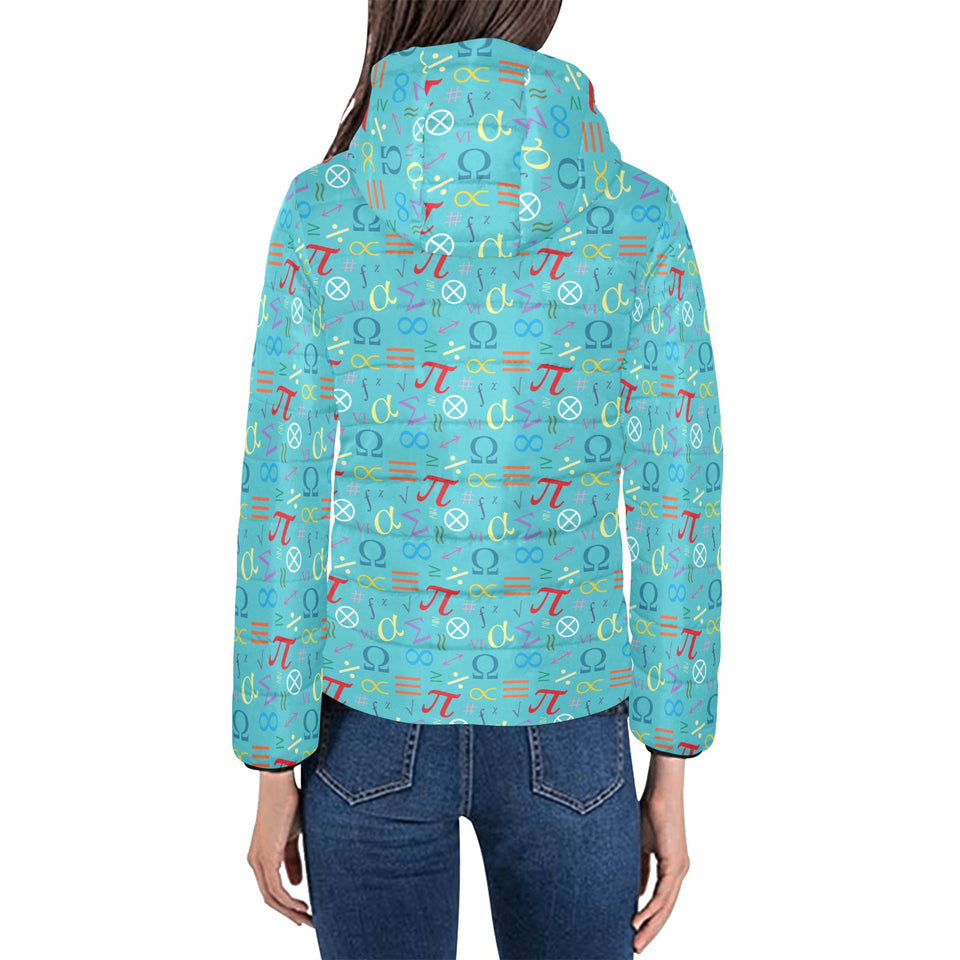 Math Pattern Print Design 02 Women's Padded Hooded Jacket