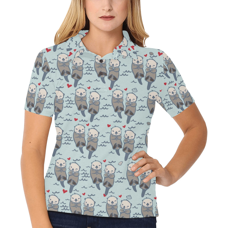Lovely Sea Otter Pattern Women's All Over Print Polo Shirt