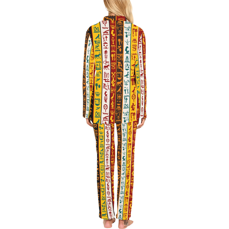 Egypt Hieroglyphics Pattern Print Design 01 Women's Long Pajama Set