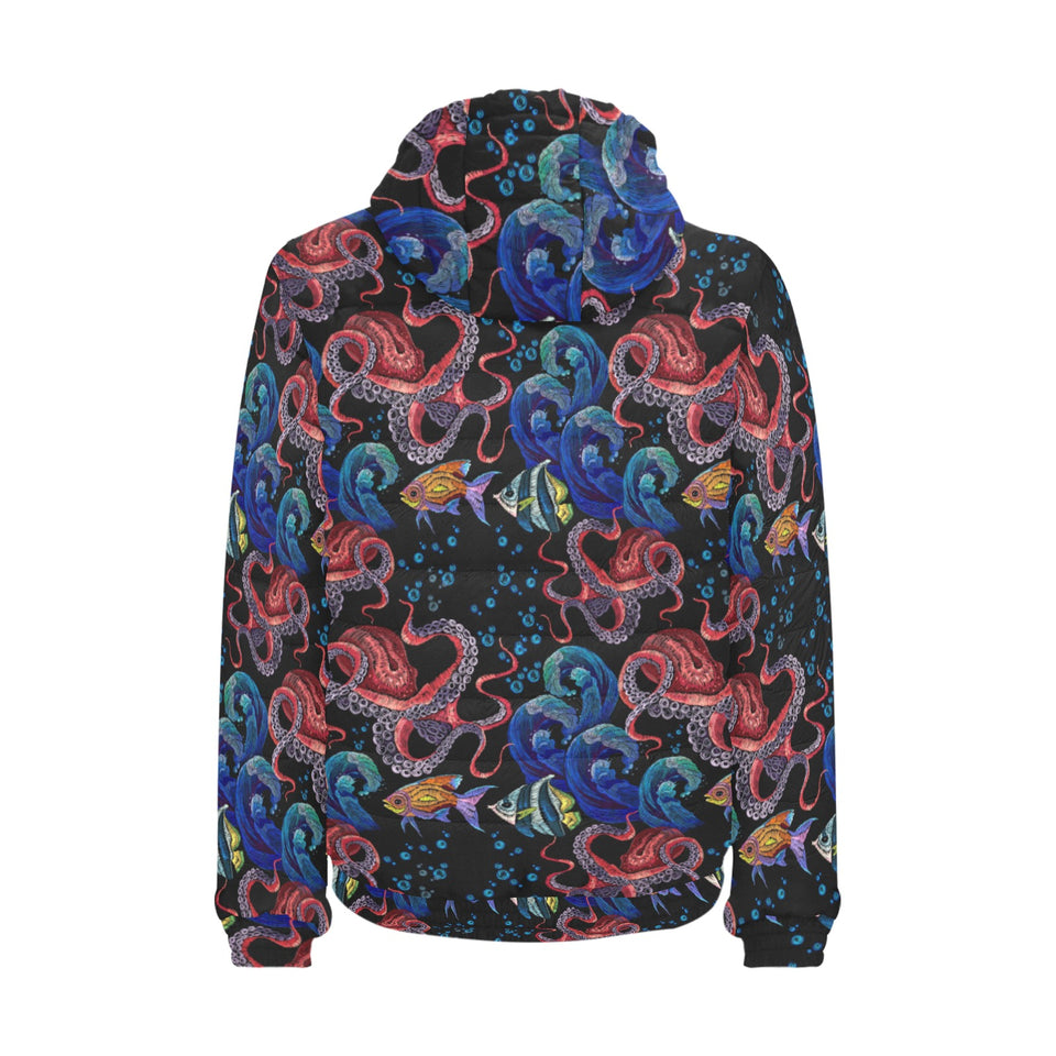 Octopus sea wave tropical fishe pattern Men's Padded Hooded Jacket