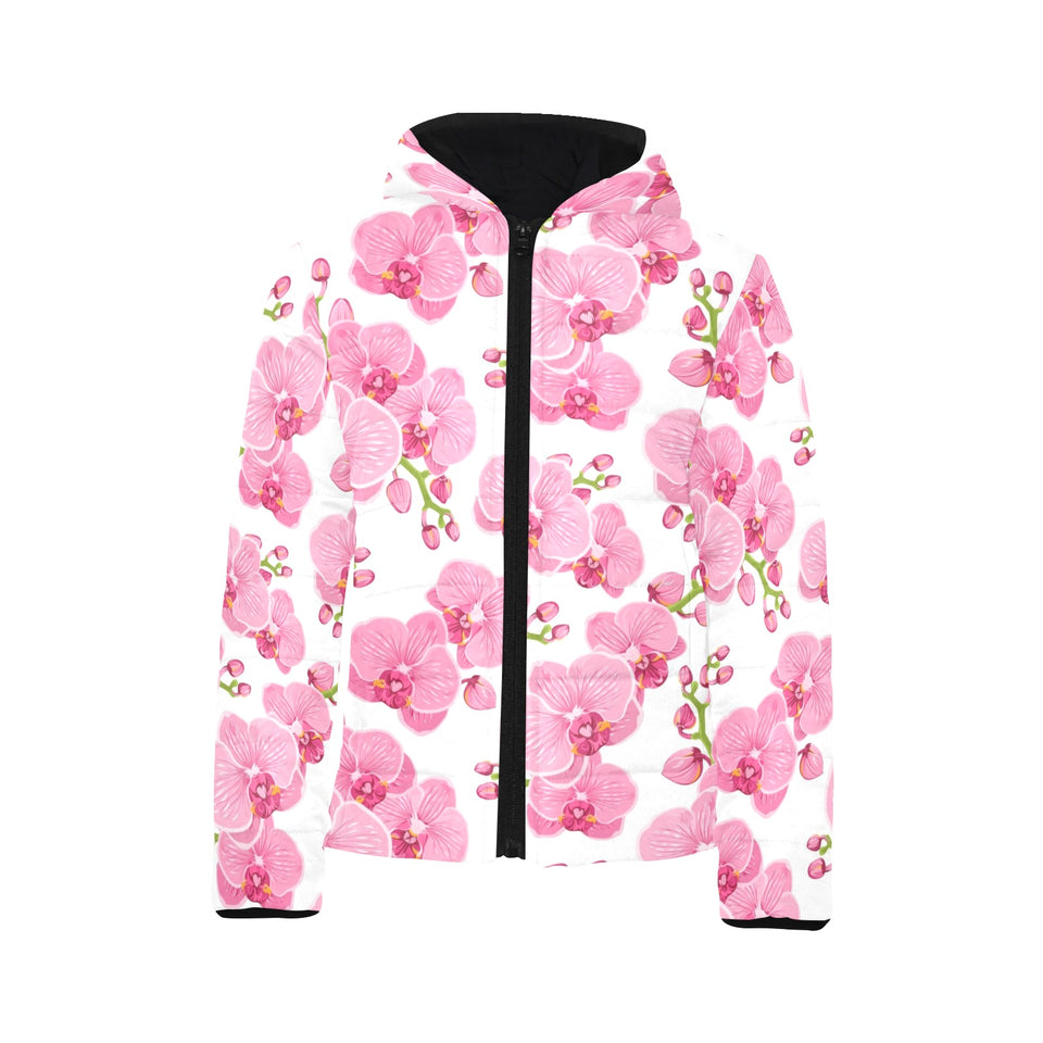 pink purple orchid pattern background Kids' Boys' Girls' Padded Hooded Jacket