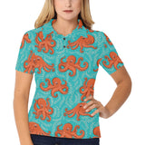Octopus turquoise background Women's All Over Print Polo Shirt