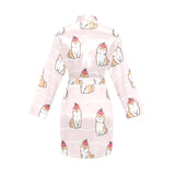 Cute Shiba Inu Dog Apple pattern Women's Long Sleeve Belted Night Robe