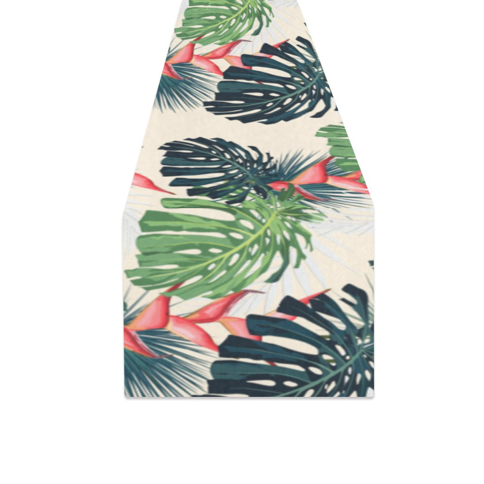 heliconia flowers, palm and monstera leaves Table Runner