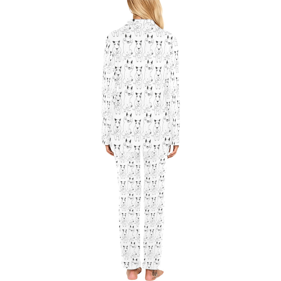 Bull Terrier Pattern Print Design 02 Women's Long Pajama Set