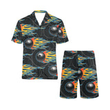 Bowling balls flame pattern Men's V-Neck Short Pajama Set