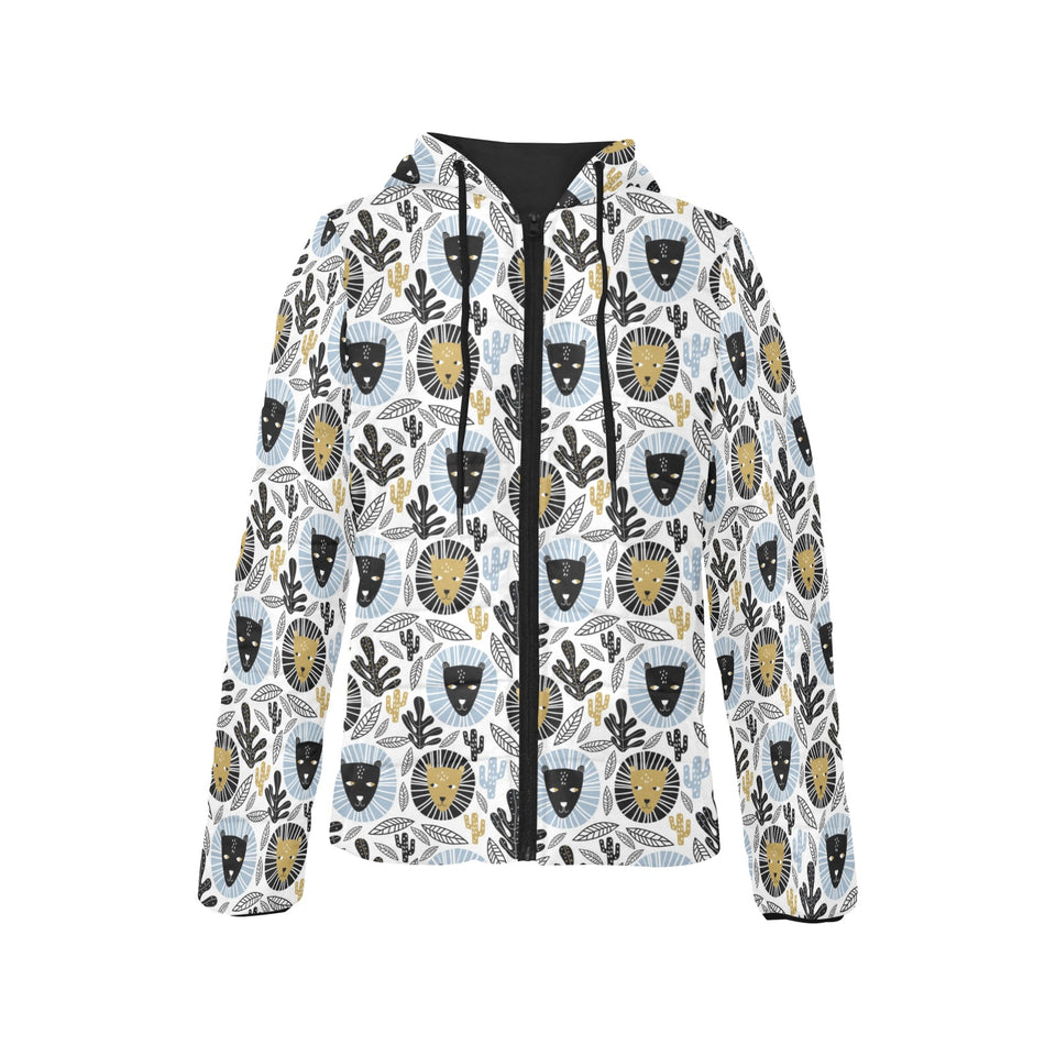 Lion Pattern Print Design 05 Women's Padded Hooded Jacket