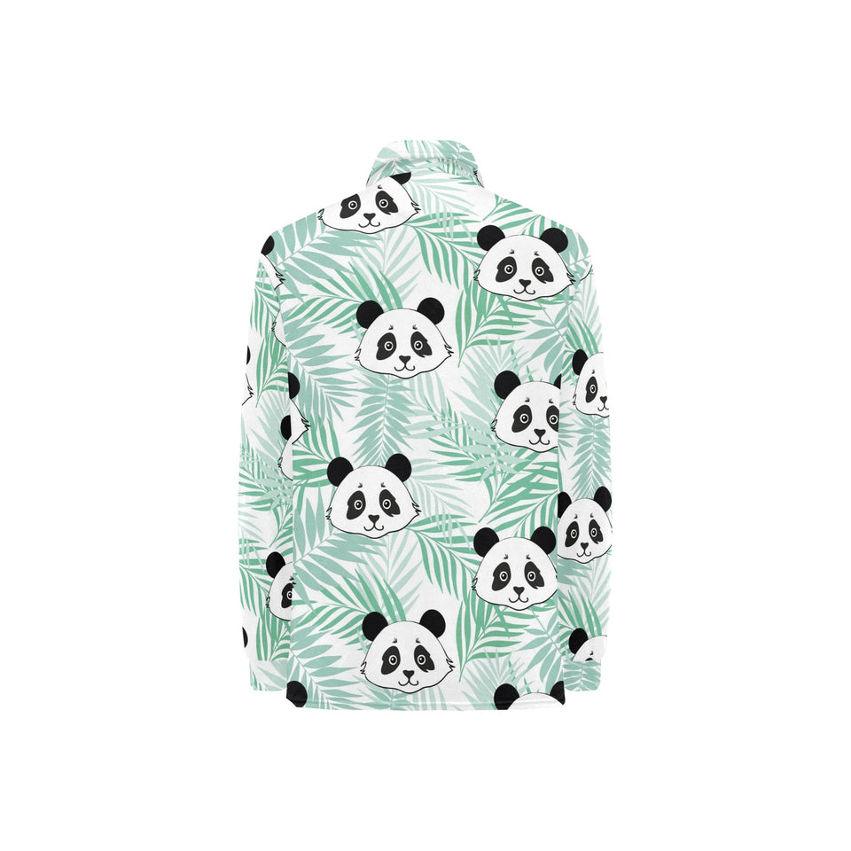 Panda pattern tropical leaves background Women's Long Sleeve Polo Shirt