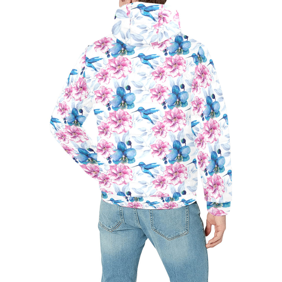 Hummingbird Pattern Print Design 02 Men's Padded Hooded Jacket