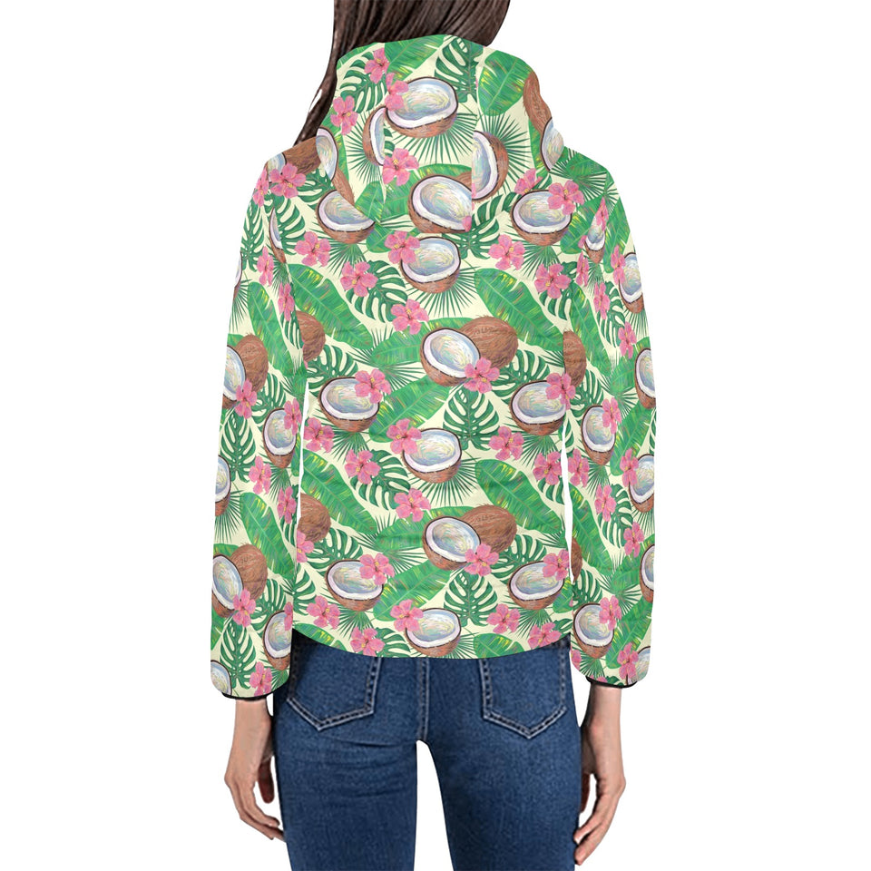 Coconut Pattern Print Design 01 Women's Padded Hooded Jacket
