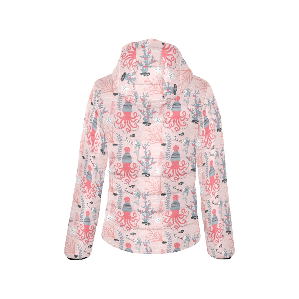 Octopus winter hat garland Fish candy Seaweed Cora Women's Padded Hooded Jacket