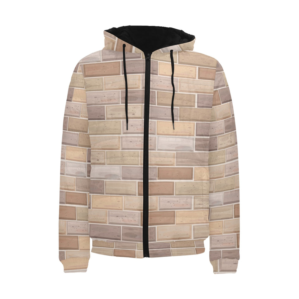 Brick Printed Pattern Print Design 01 Men's Padded Hooded Jacket