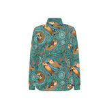 cute brown sea otters ornamental seaweed corals gr Women's Long Sleeve Polo Shirt