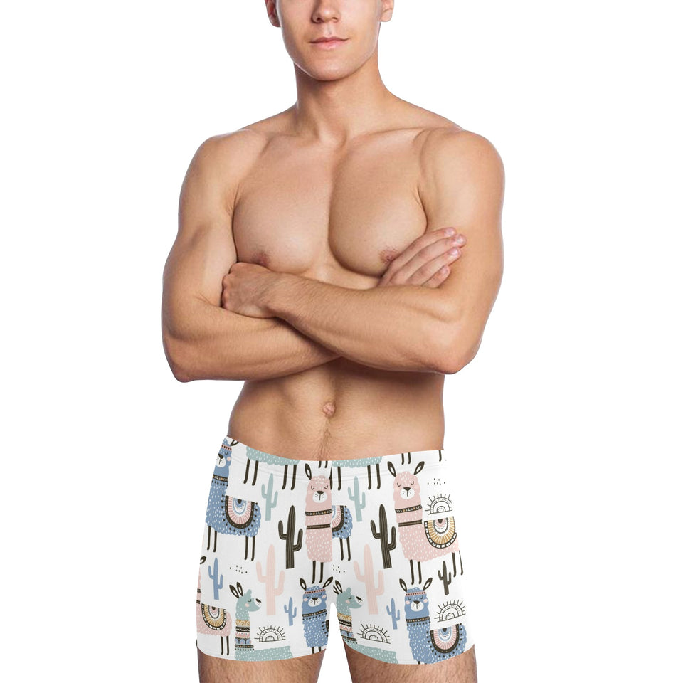 lama Alpaca cactus hand drawn pattern Men's Swimming Trunks