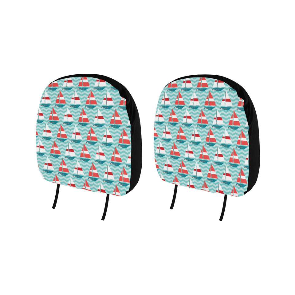 Red White sailboat wave background Car Headrest Cover