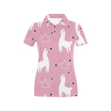Llama Alpaca pink background Women's All Over Print Polo Shirt