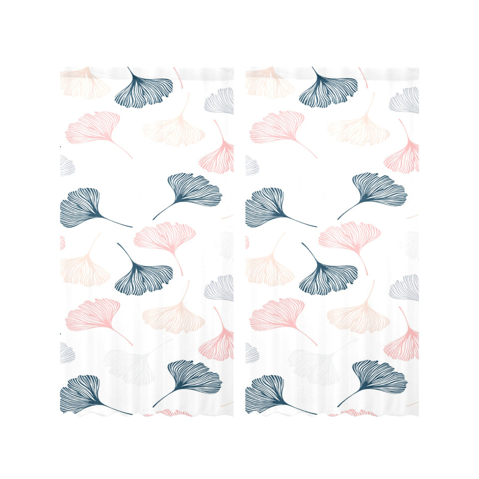 Black Gray Cream coral ginkgo leaves pattern Gauze Curtain