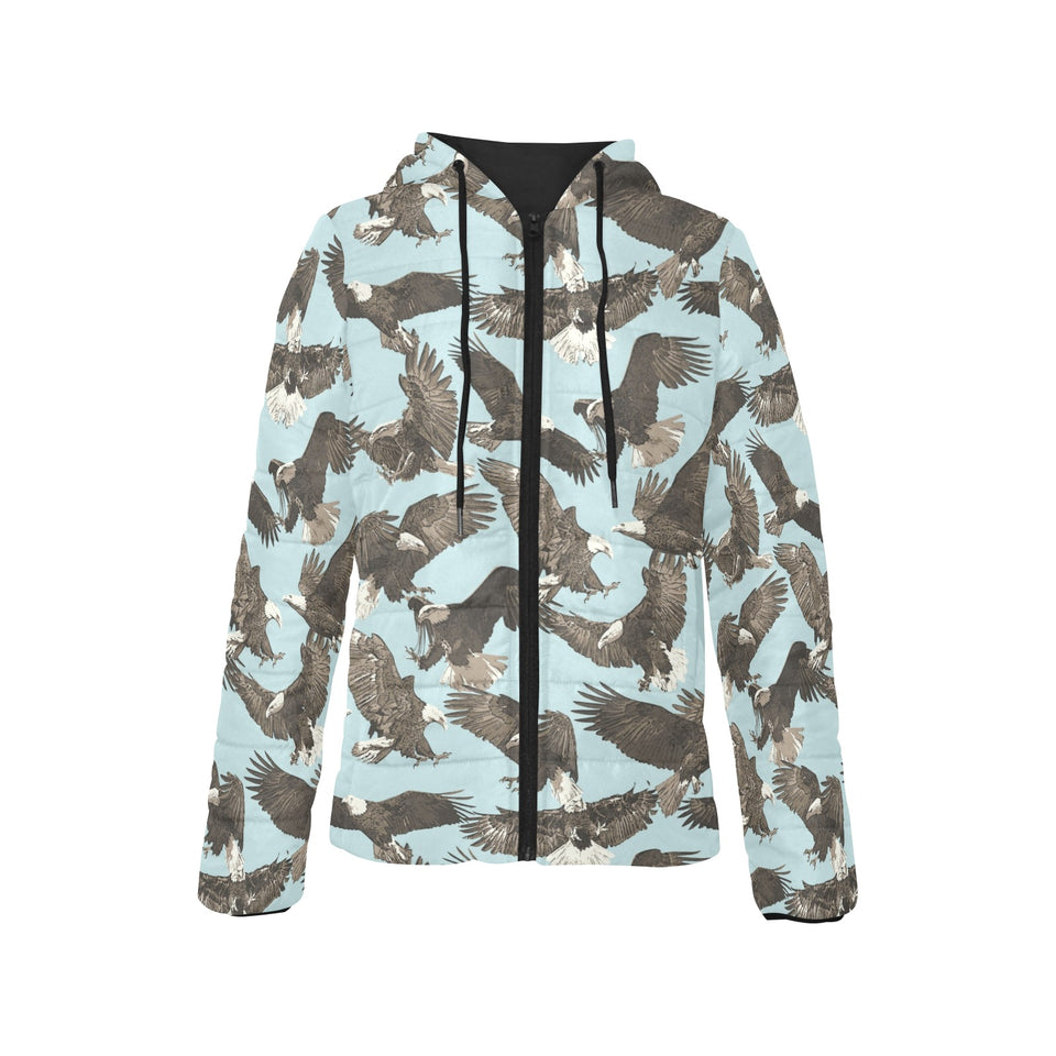 Eagle Pattern Print Design 01 Women's Padded Hooded Jacket