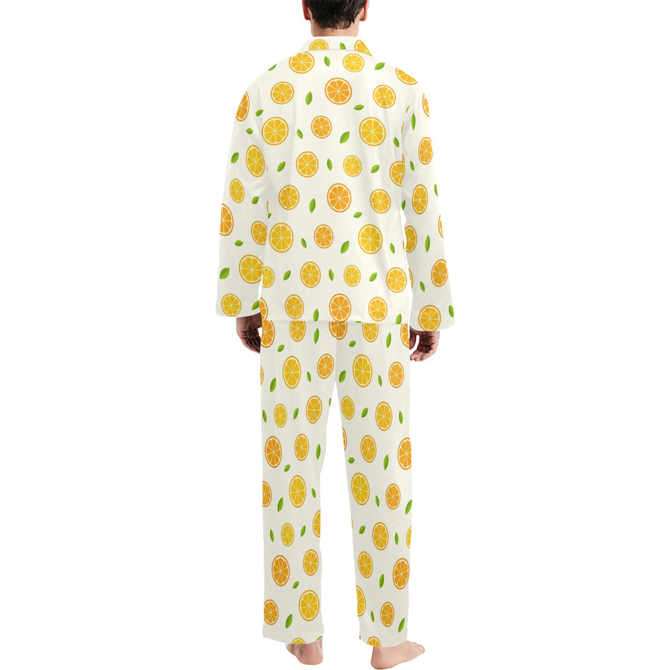 oranges leaves pattern Men's Long Pajama Set