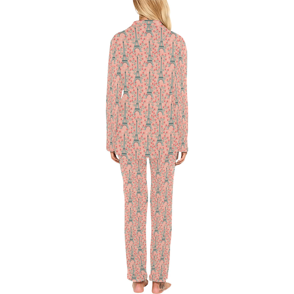 Eiffel Tower Flower Pattern Design 03 Women's Long Pajama Set