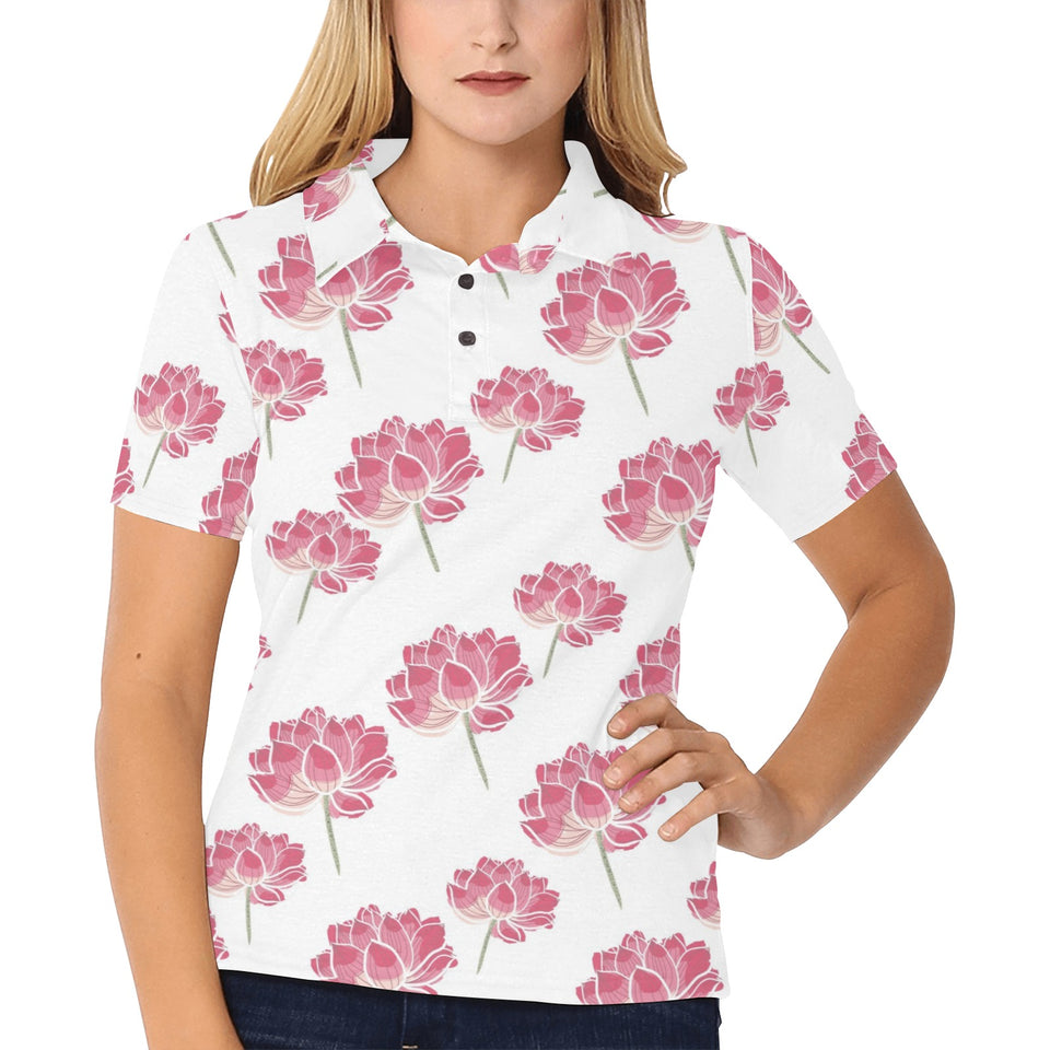 Pink lotus waterlily pattern Women's All Over Print Polo Shirt