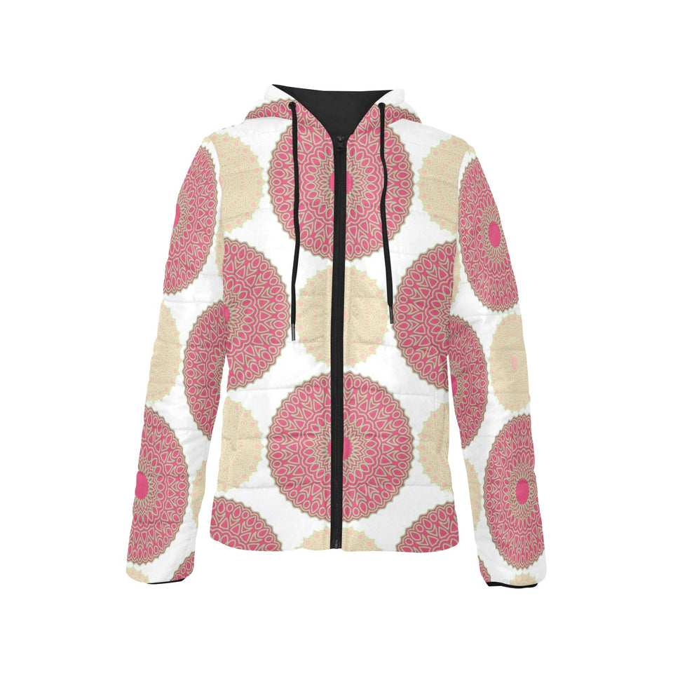 Circle indian pattern Women's Padded Hooded Jacket