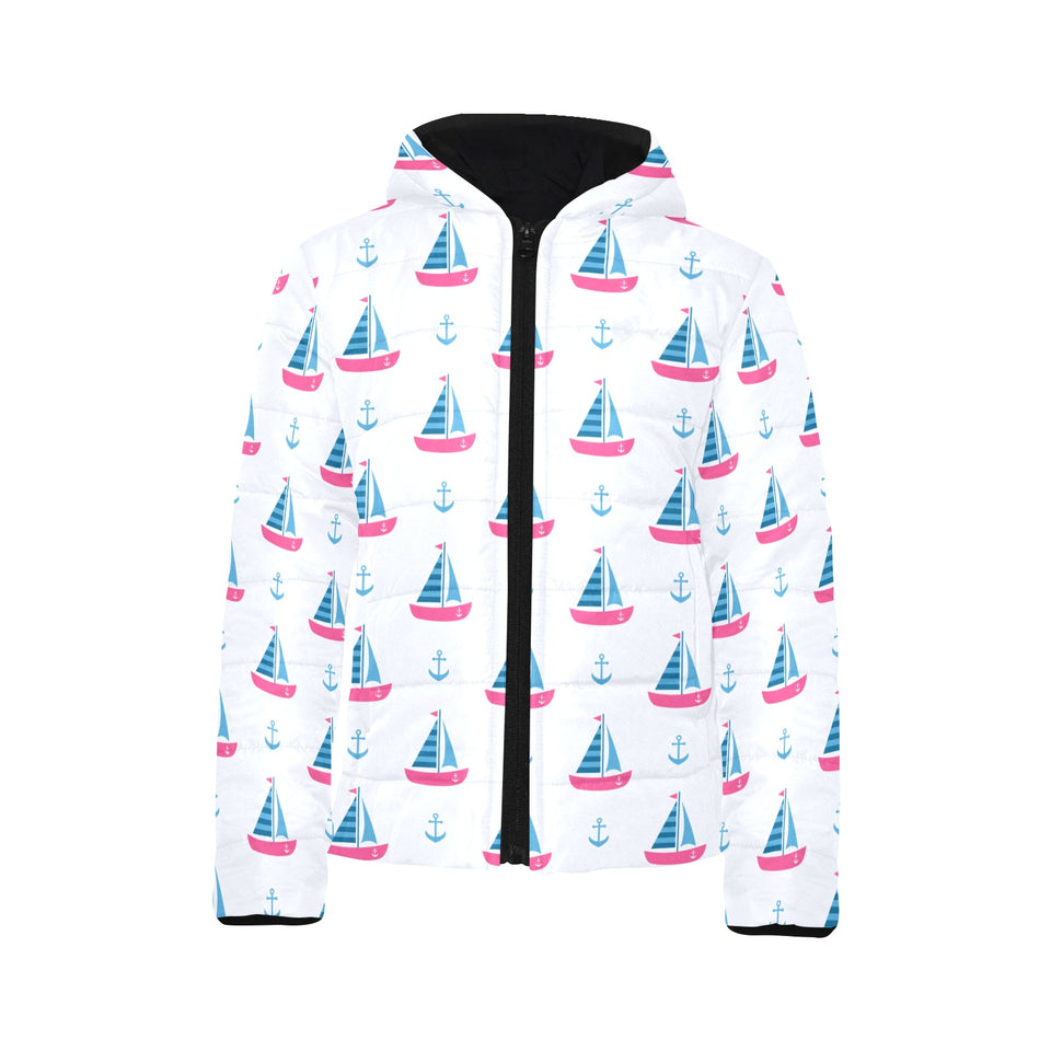 Sailboat anchor pattern Kids' Boys' Girls' Padded Hooded Jacket