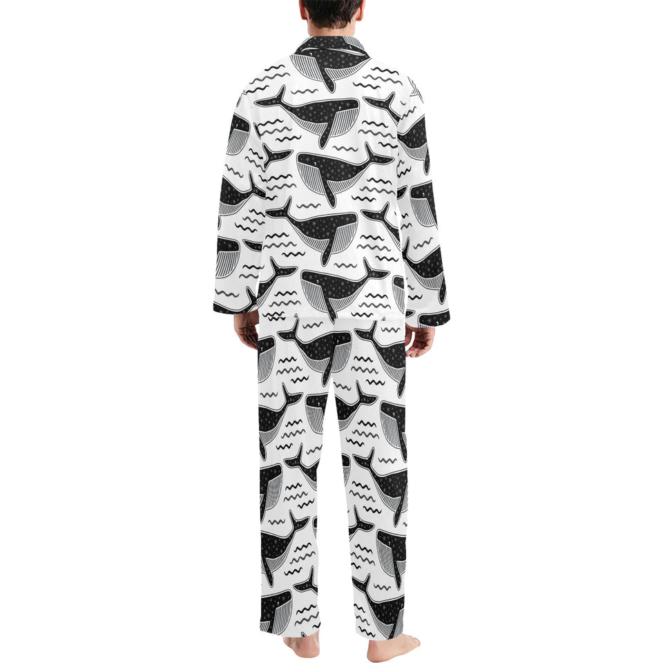 Black whale pattern Men's Long Pajama Set