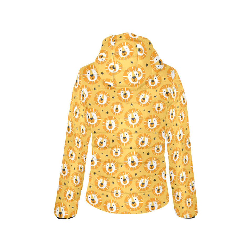 Lion Pattern Print Design 03 Women's Padded Hooded Jacket