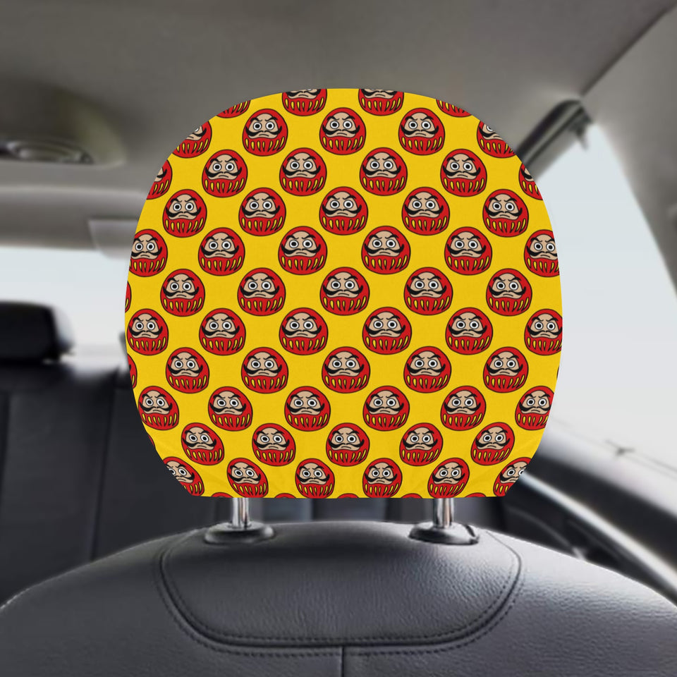 Daruma japanese wooden doll yellow background Car Headrest Cover