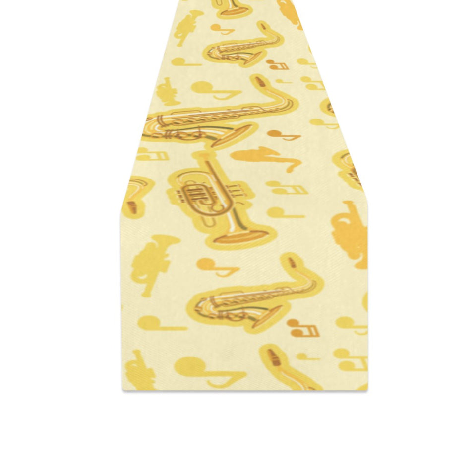 Saxophone cornet pattern yellow background Table Runner