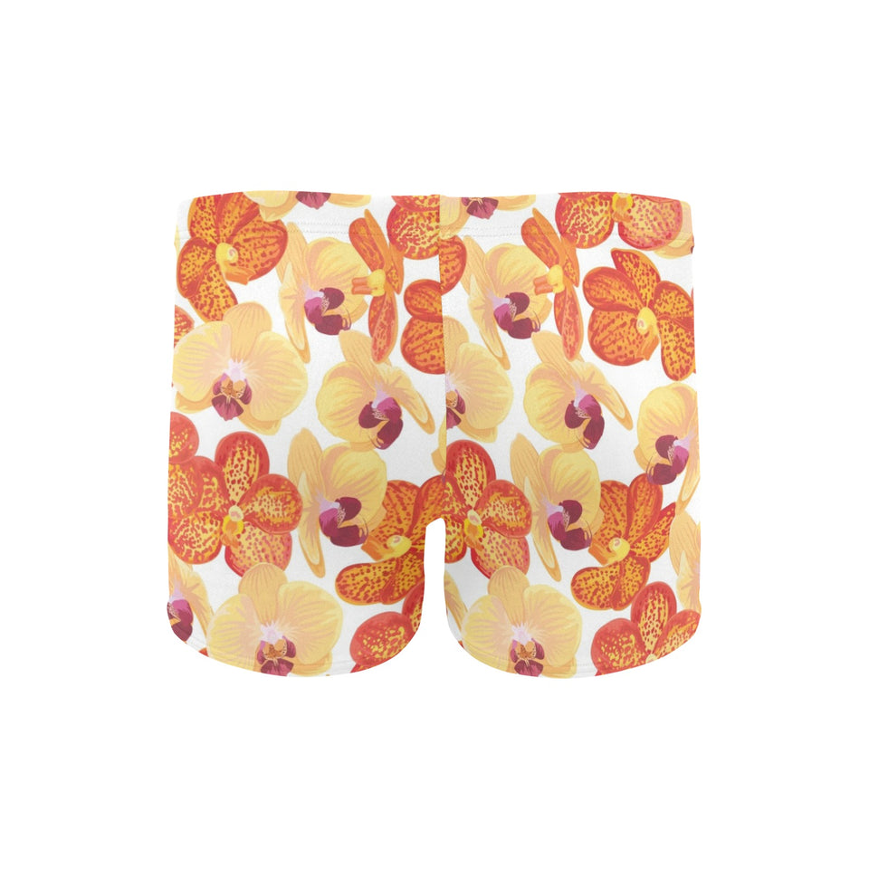 Orange yellow orchid flower pattern background Men's Swimming Trunks