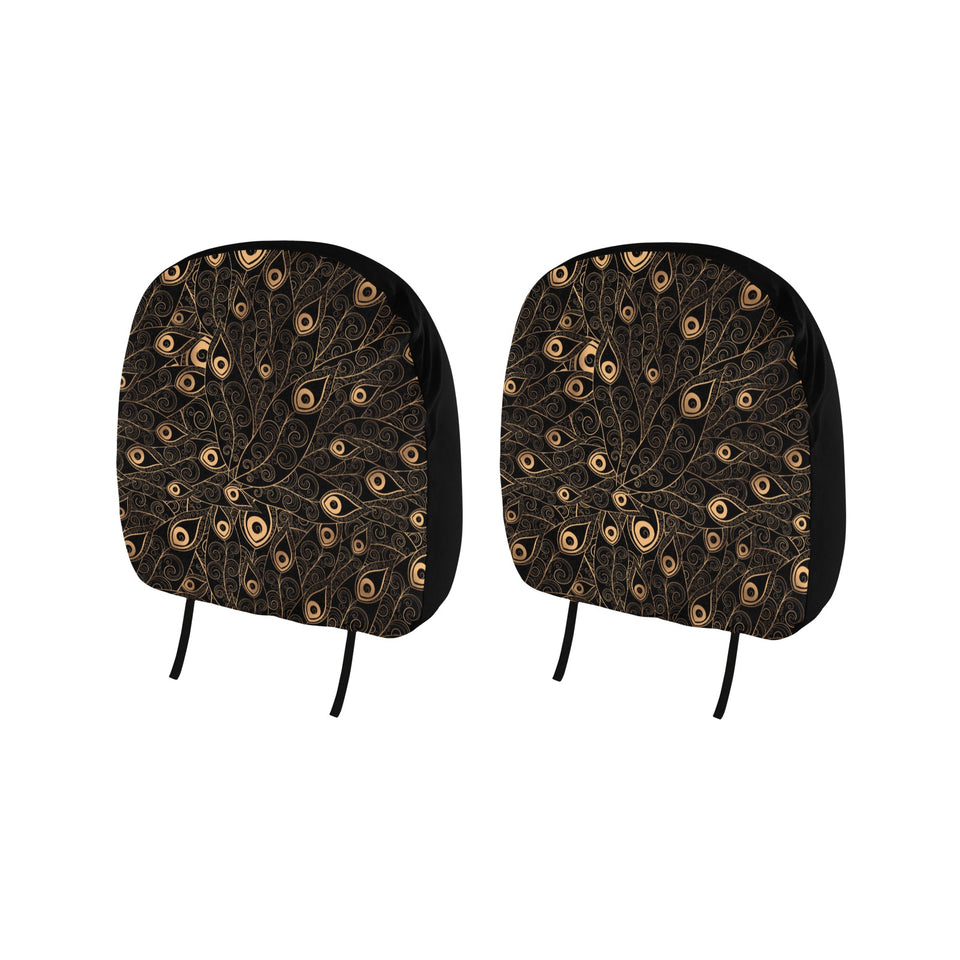 Gold peacock feather pattern Car Headrest Cover
