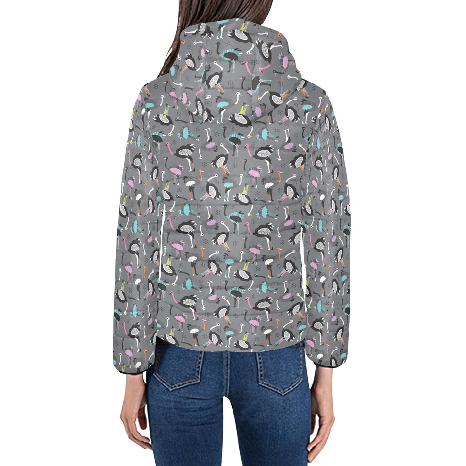 Ostrich Pattern Print Design 01 Women's Padded Hooded Jacket
