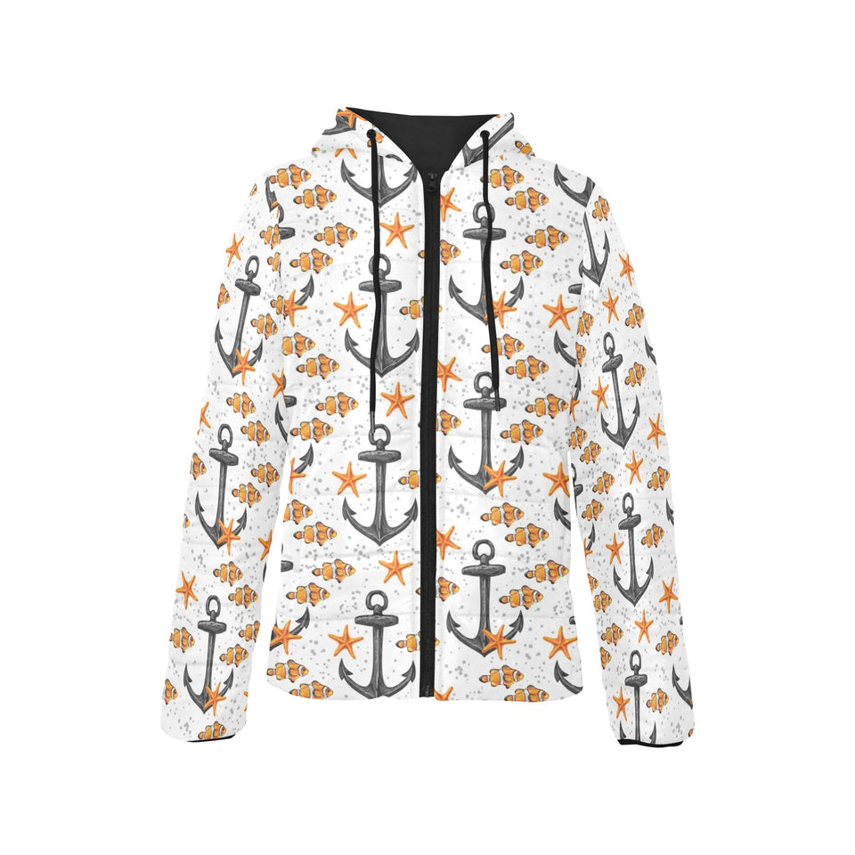 Clown Fish Pattern Print Design 02 Women's Padded Hooded Jacket