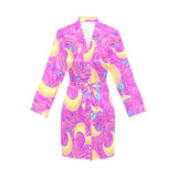 Moon pink rose background Women's Long Sleeve Belted Night Robe