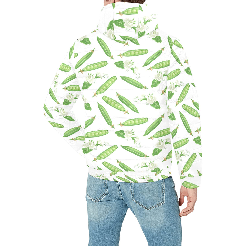 Green Peas Pattern Print Design 04 Men's Padded Hooded Jacket