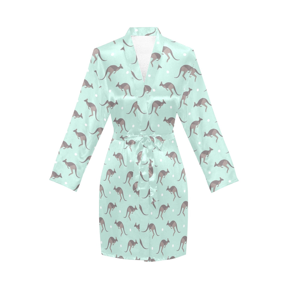 Kangaroo pattern background Women's Long Sleeve Belted Night Robe