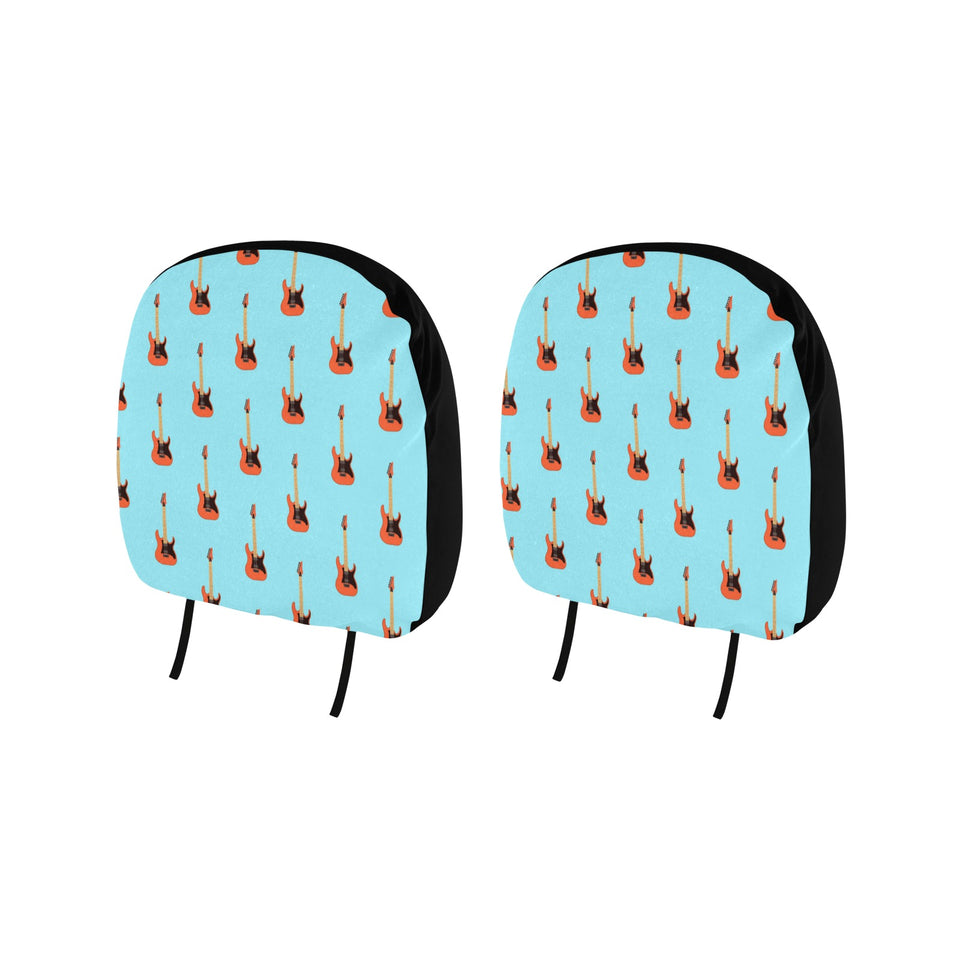 electric guitar pattern light blue background Car Headrest Cover