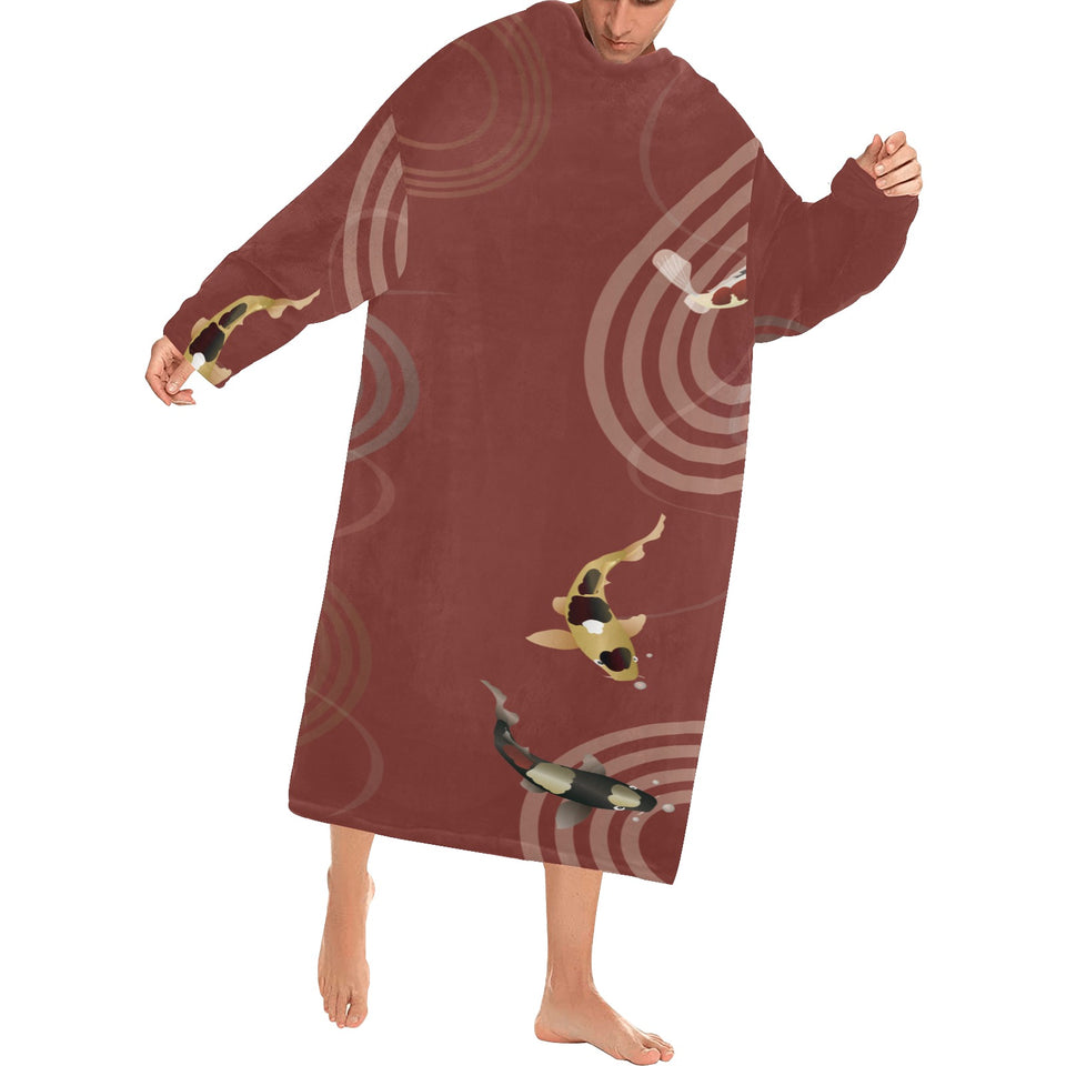 Koi Fish Carp Fish red background Blanket Robe with Sleeves
