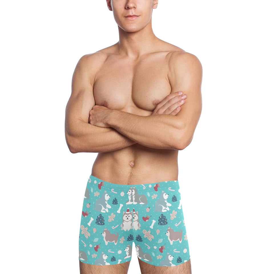 Christmas cute siberian husky puppie pattern Men's Swimming Trunks