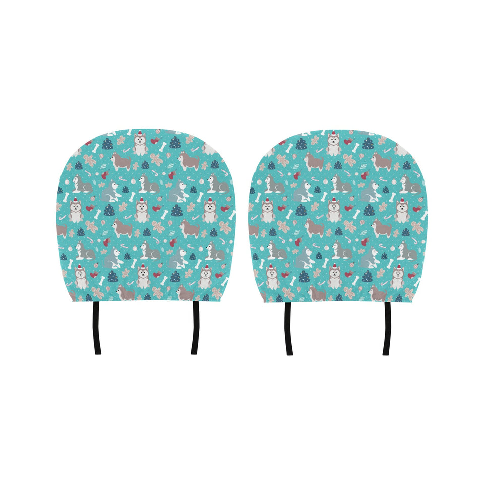 Christmas cute siberian husky puppie pattern Car Headrest Cover