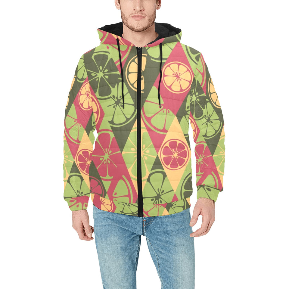 Cool Geometric lime pattern Men's Padded Hooded Jacket
