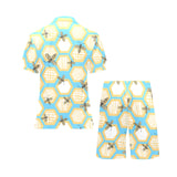 Bee honeycomb pattern Men's V-Neck Short Pajama Set