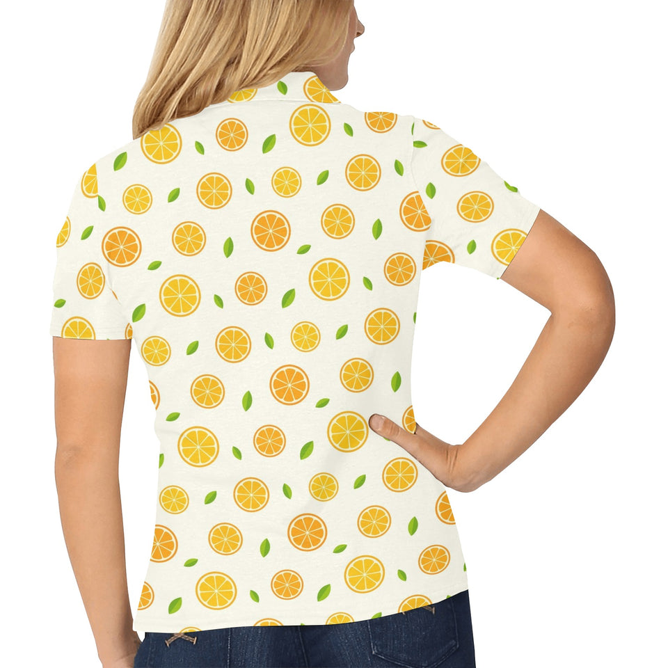 oranges leaves pattern Women's All Over Print Polo Shirt