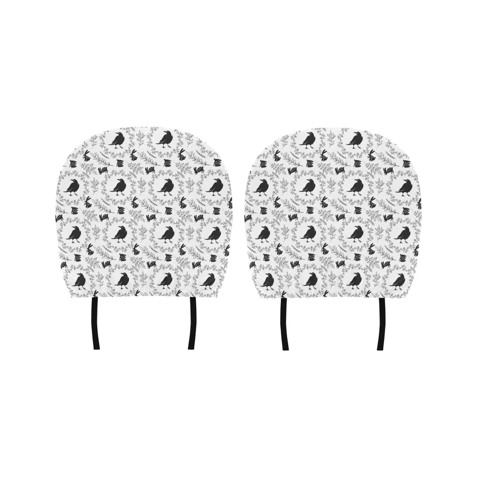 Crows floral wreath rabbit pattern Car Headrest Cover