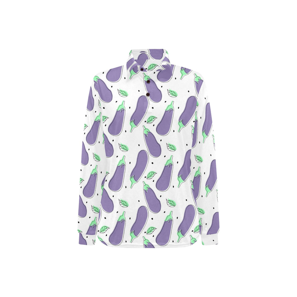 Eggplant Pattern Print Design 05 Women's Long Sleeve Polo Shirt
