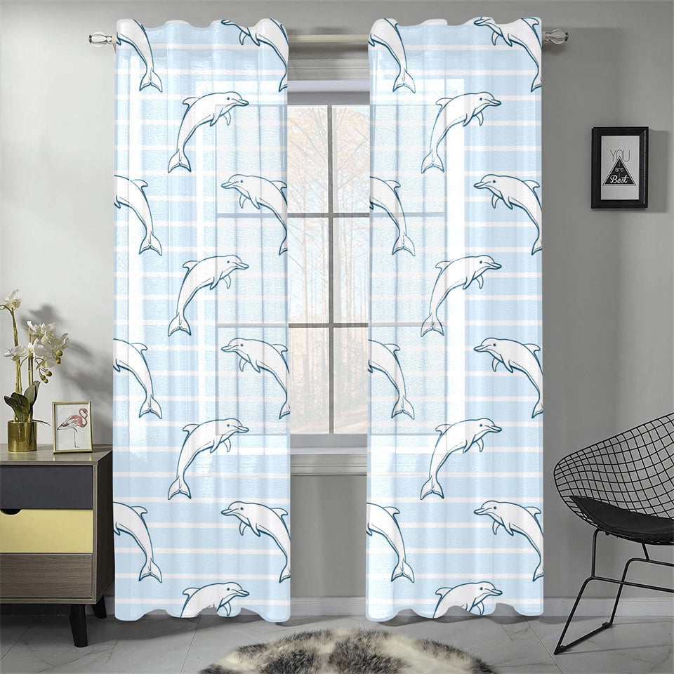 Dolphin blue striped background Gauze Curtain