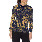 Gold dragon pattern Women's Long Sleeve Polo Shirt
